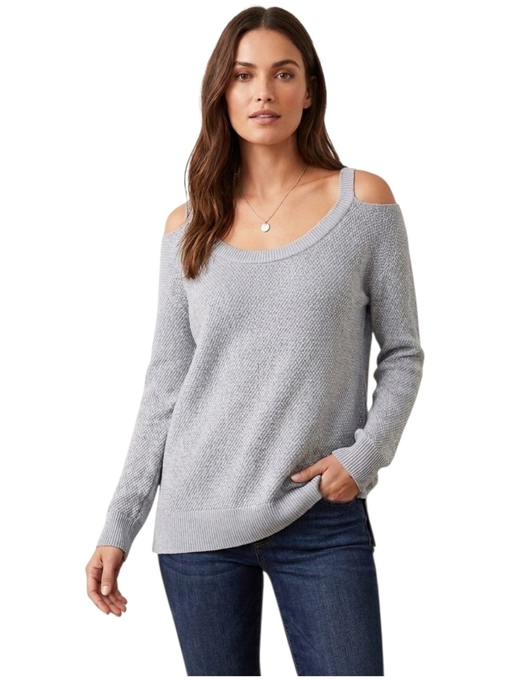 MICHAEL Michael Kors Cold Shoulder Knit Sweater Gray Medium